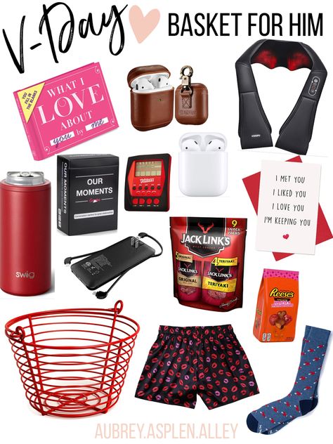 Things To Get Men For Valentines Day, Mens Gift Basket Ideas Valentines, Man Basket Ideas Valentines Day, Man Valentines Day Gift, Gifts For Him For Valentines Day, Small Valentines Gifts For Him, Simple Valentines Day Gifts For Him, Valentines Day Baskets For Husband, Valentines Basket For Wife