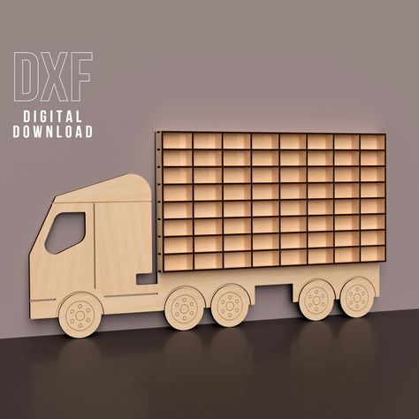 Toy Car Storage Truck Laser cut files Cnc router plans DXF project File Content: DXF Each individual car cell size is 10 cm x 5 cm x 5 cm Materials Plywood or MDF  The thickness of the material is 6 mm. Biggest detail to cut is 854 mm x 517 mm. NOTE: Instant download. No physical objects will be sent! If You have problems or any questions after purchasing the product. Write me in private messages. I will be happy to help You! Matchbox Cars Display, Cnc Router Plans, Toy Car Garage, Hot Wheels Room, Toy Car Storage, Cnc Table, Cnc Router Projects, Plywood Projects, Router Cnc