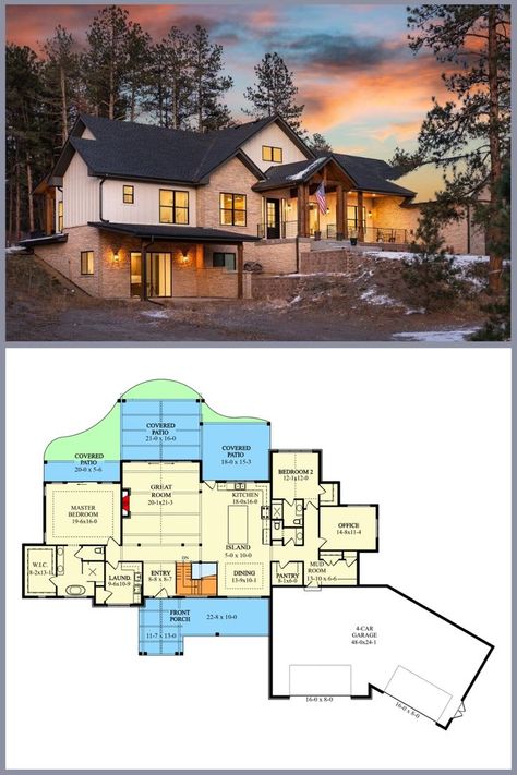 Ranch With Walkout Basement, Mid Century House Plans, Angled Garage, Ranch House Designs, Country Ranch, Floor Plans Ranch, Mid Century Ranch, Basement Floor, Basement Floor Plans