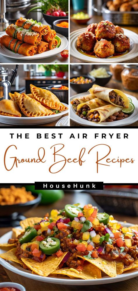 Elevate your meals with the irresistible charm of air fryer ground beef recipes! From juicy Air-fried Pizza Burgers to tender Air Fryer Kofta Wraps, these dishes bring savory satisfaction to every bite. Time to savor the flavor! Beef Air Fryer Recipes, Ground Beef Air Fryer Recipes, Ground Beef Air Fryer, Air Fryer Ground Beef Recipes, Beef Air Fryer, Fried Pizza, Chili Nachos, Meatloaf Pan, Cilantro Rice