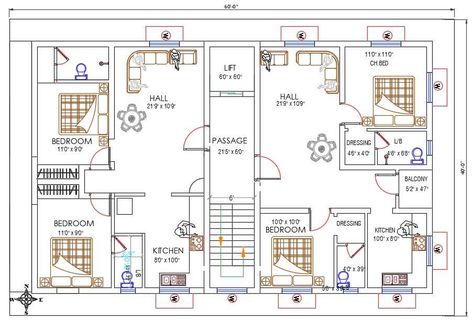 40X60 Feet 2 BHK Apartment With Furniture Layout Drawing DWG File - Cadbull 40x60 Apartment Plan, 40×60 House Plans, Small Apartment Building Plans, 40x60 House Plans, Office Layout Plan, Single Storey House Plans, 3d Plan, Apartment Plan, Small Apartment Building