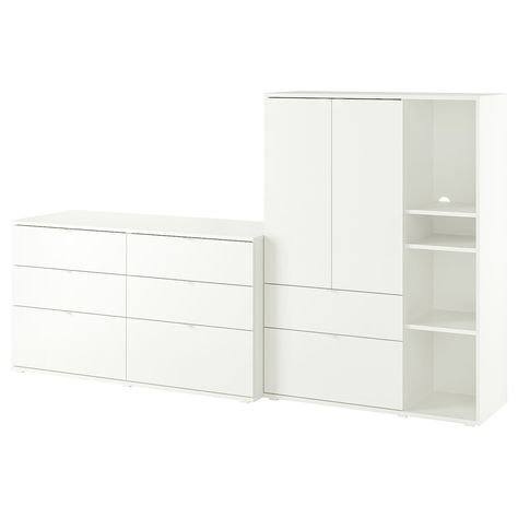 Ikea White Shelves, Ikea Chest Of Drawers, Makeup Storage Drawers, Wardrobe Hinges, Bedroom Storage Chest, Partition Door, Drawer Storage Unit, Ikea Shelves, White Drawers