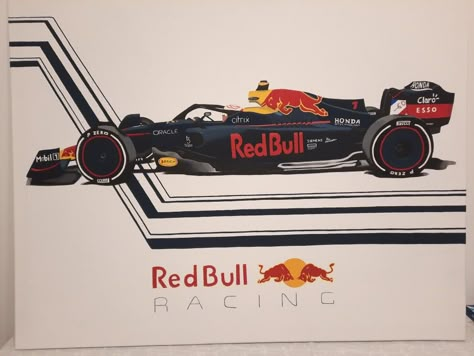 Formula 1 Painting Acryl Redbull Red Bull F1 Drawing, Formula 1 Painting, F1 Painting, Laptop Drawing, F1 Artwork, Bull Painting, Red Bull F1, Small Canvas Paintings, Painted Clothes