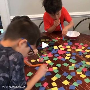 7.6M views · 8.5K reactions | Straw Pick Up Game - DIY Kids Activity | Straw Pick Up Game ⭐️ ages 3+ ⭐️ Here’s a fun game that kids can set up themselves. Simply cut one inch squares of various colored construction paper,... | By Raising Dragons - Activities For Kids | Facebook Straw Games, Games To Play With Kids, Minute To Win It Games, Indoor Games For Kids, Bathroom Remodel Tile, Shoe Lace Tying Techniques, Indoor Activities For Kids, Highschool Aesthetic, Construction Paper