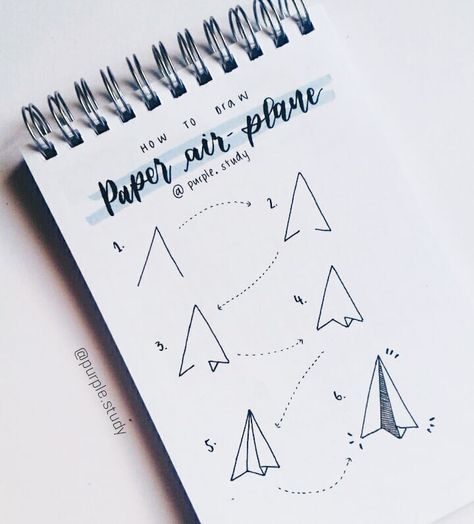 ?How to dra Doodles For Bullet Journal, Purple Study, Paper Airplane Drawing, Letras Cool, Plane Drawing, Study Drawing, Journaling Paper, Airplane Drawing, Bullet Journal Paper