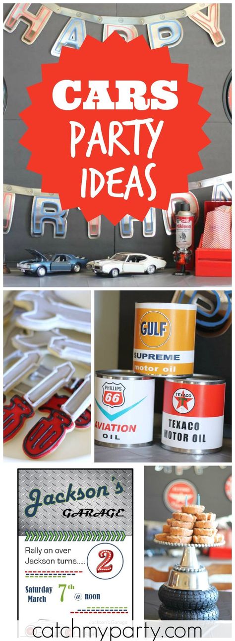 How cool is this classic, vintage car birthday party?! See more party ideas at Catchmyparty.com! Cars Party Ideas, Vintage Car Birthday, Vintage Car Party, Classic Cars Birthday Party, Classic Car Garage, Garage Party, Cars Birthday Party, Car Birthday Party, Car Themed Parties