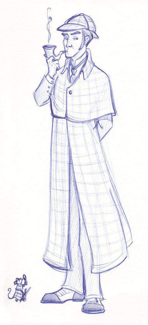 Disney Un-Disneyed: Basil and Sherlock by kuabci on DeviantArt Sherlock Holmes Drawings, Sherlock Holmes Drawing Sketches, Detective Drawing Reference, Sherlock Holmes Character Design, Detective Drawing Character Design, Sherlock Holmes Inspired Outfits, Detective Outfit Drawing, Sherlock Holmes Aesthetic Outfit, Sherlock Holmes Sketch