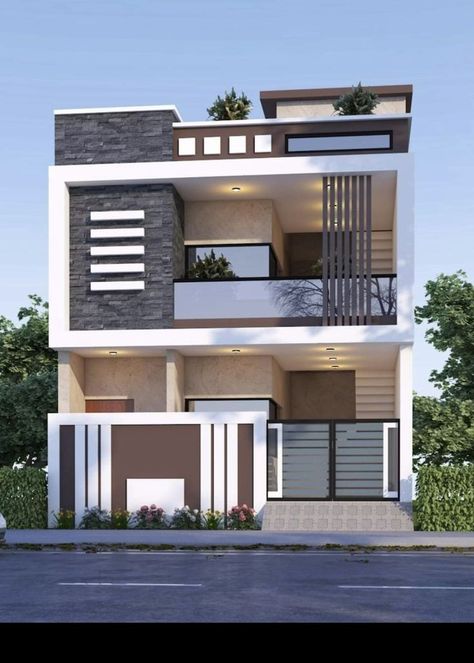 Duplex House Elevation Design Modern, 5 Marla House Plan, House Structure Design, House Front Elevation, 3 Storey House Design, 2 Storey House Design, House Outer Design, Small House Elevation, Small House Front Design