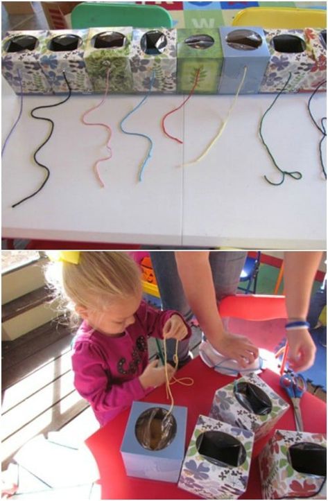 Craft room: Use a Tissue box to hold craft yarn, string, jute, etc Crafts With Tissue Boxes, Tissue Box Crafts For Kids, Kleenex Box Crafts, Reduce Reuse Recycle Activities, Tissue Box Crafts, Yarn Organizer, Cub Scout Activities, Recycling Activities, Yarn Organization