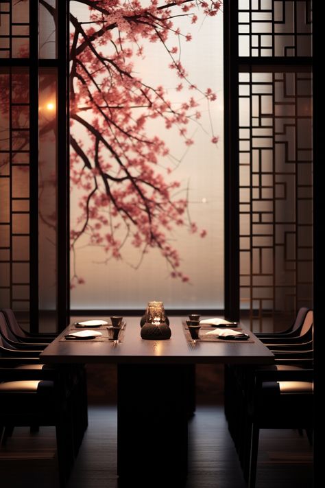 Chinese Restaurant Aesthetic, Japanese Cafe Interior, Chinese Cafe Design, Asian Restaurant Interior Design, Fancy Dining Room, Chinese Restaurant Interior Design, Restaurant Interior Design Modern, Chinese Restaurant Interior, Sushi Bar Design