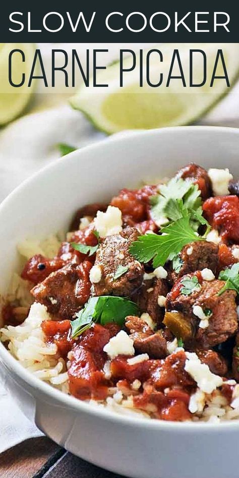 Mexican inspired Slow Cooker Carne Picada. Carne Picada slow cooked to melt-in-your-mouth perfection can be used for easy weeknight dinners the whole family will love! Recipes include Carne Picada Tacos and Carne Picada Rice Bowls. You can even make this into Carne Picada Breakfast Tacos! #SundaySupper #Tacos #CarnePicada #RiceBowls #MexianFood #EasyRecipe #SlowCooker #BestAngusBeef Carne Picada Tacos, Carne Picada Recipes, Best Beef Recipes, Slow Cooker Recipes Beef, Breakfast Tacos, Family Dinner Recipes, Carne Asada, Beef Recipes For Dinner, Easy Slow Cooker