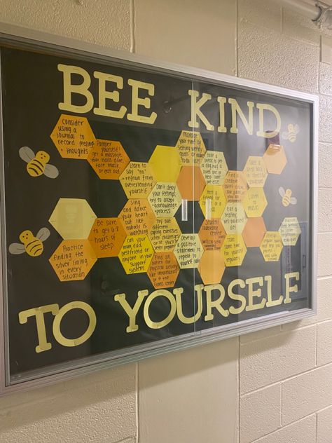 Respect Door Decorating Ideas, Cute College Bulletin Boards, National Honor Society Bulletin Board, Ra September Bulletin Board, Kindness Bulletin Board Middle School, Notice Board Ideas For School, Notice Board Decoration Ideas School Aesthetic, Notice Board Ideas Office, Bulliton Bored Ideas