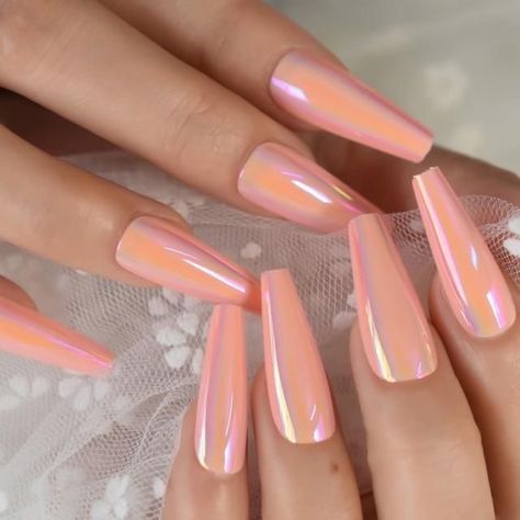 Full Nail Tips, Nails Holographic, Cut Nails, Fake Nails Long, Long Press On Nails, Fake Nails With Glue, Metallic Nails, Nail Length, Nail Art Hacks