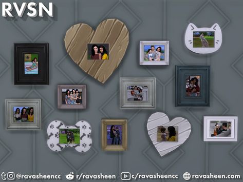 RAVASHEEN's We Just Click Photo Collage Set Sims 4 Ravasheen, Sims 4 Living Room, Sims 4 Build Buy Cc, Hallway Pictures, Sims 4 Stories, Curtains Pictures, Sims Background, Build Buy Cc, Photo Collage Wall