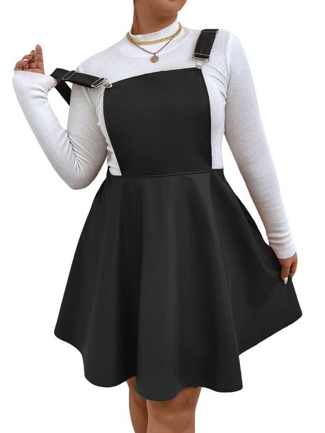 PRICES MAY VARY. 100% Polyester Imported Pull On closure Features: faux leather, sleeveless, suspender, ruffle hem, solid color, knee length dress Fabric has no stretch, but it's soft and comfortable Occasion: weekend casual, home, daily wear, street wear, holidays, party or daily life Bust Size: (Small) 25.2 / 34.6 inch; (Medium) 26.8 / 36.2 inch; (Large) 28.3 / 37.8 inch Size recommendation: Please refer to size chart which we provide in our photos (not amazon's) Pinafore Dress Outfit, Leather Overalls, Petite Body Types, Casual Home, Pinafore Dress, Knee Length Dress, Dress Fabric, Hijab Fashion, Daily Wear