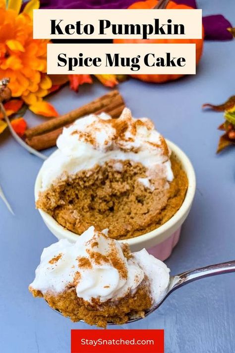 Pumpkin Spice Mug Cake, Spice Mug Cake, Pumpkin Recipes Keto, Mug Dessert, Mug Dessert Recipes, The Best Keto Recipes, Cake In A Mug, Keto Thanksgiving, Healthier Snacks