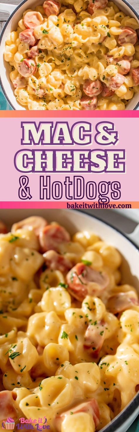 Tender pasta shells with creamy mac and cheese sauce and chunks of hot dogs in white Dutch oven. Macaroni With Hot Dogs, Mac And Cheese With Hotdogs, Mac N Cheese Hot Dogs, Fire Department Mac And Cheese, Hot Dog Mac And Cheese Casserole, Macaroni And Hot Dogs, Mac N Cheese With Hot Dogs, Hotdogs And Mac And Cheese, Mac N Cheese And Hot Dogs