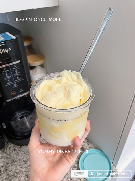 Pineapple dole whip, ninja creami, ninja creami recipe, icecream, sorbet, homeade icecream, fruit sorbet, pineapple sorbet Ninja Creami Ice Cream Recipes Dole Whip, Ninja Creami Pineapple Dole Whip, Ninja Creami Breeze Recipes, Ninja Creami Dole Whip Recipe, Dole Whip Ninja Creami, Ninja Creami Sorbet, Ninja Creami Recipe, Pineapple Dole Whip, Ninja Creamy