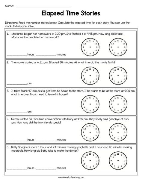 Kindergarten Math Worksheets - . Help your child learn how to tell a story by using elapsed time. #kindergartenmath #mathworksheets Elapsed Time 3rd Grade, Time 3rd Grade, Time Worksheets Grade 2, Time Worksheets Grade 3, Elapsed Time Activities, Elapsed Time Worksheets, 3rd Grade Worksheets, Number Stories, Rhyming Worksheet