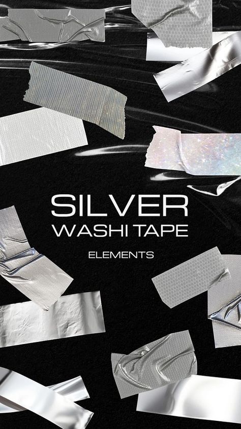 Washi Tape Digital, Silver Png, Digital Washi, Silver Tape, Duct Tape, Design Set, Digital Sticker, Set Design, Social Media Template