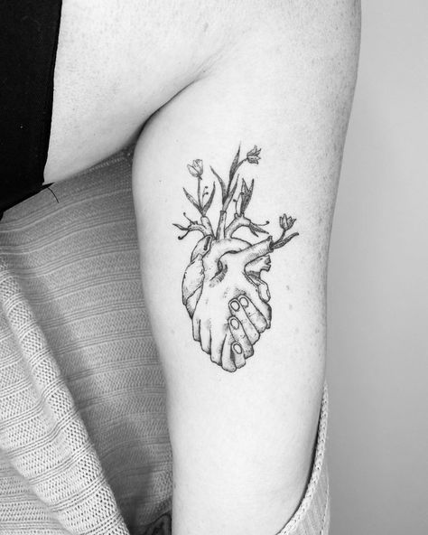 Heart And Nature Tattoo, Occupational Therapy Tattoo Ideas, Repaired Heart Tattoo, Anatomical Heart Chest Tattoo, Being Different Tattoo, Anatomy Tattoo Designs, Tiny Anatomical Heart Tattoo, The Head And The Heart Tattoo, Heart With Hands Tattoo