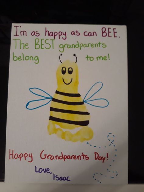 Bee Footprint, Grandparents Day Activities, Baby Footprint Crafts, Grandparents Day Cards, Spring Toddler Crafts, Baby Art Crafts, Grandparents Day Crafts, Happy Grandparents Day