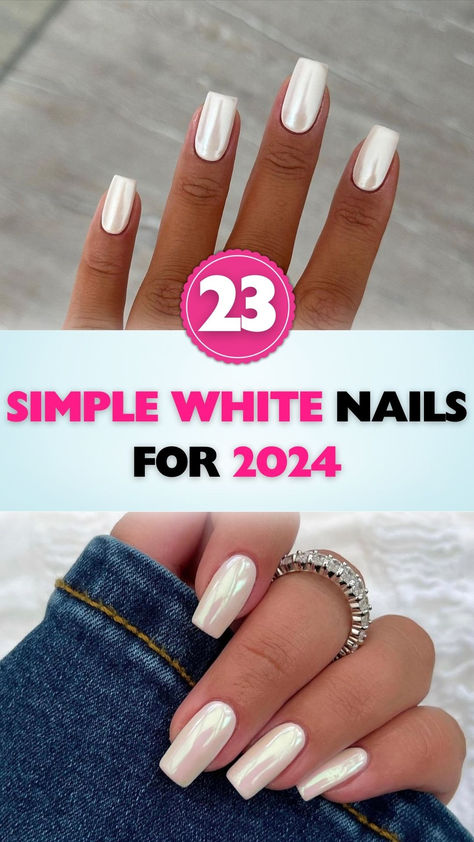 Discover 23+ simple white nails for a chic look in 2024. White Based Acrylic Nails, Vacation White Nails, White Dip Nail Ideas, White Nail Color Ideas, Summer White Nails 2024, Nail Color For Wedding Guest, White Summer Nails 2024, White Nails With Chrome Powder, White Summer Nails Designs