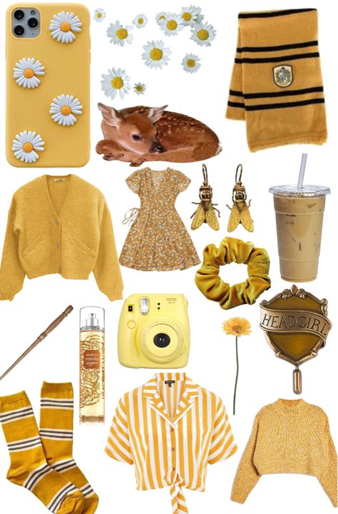 Hufflepuff Bounding, Hufflepuff Girl Aesthetic, Hufflepuff Outfit Aesthetic, Hufflepuff Academia, Hufflepuff Outfit Uniform, Hufflepuff Outfit Summer, Honeycore Outfits, Harry Potter Outfits Hufflepuff, Cute Hufflepuff Outfits