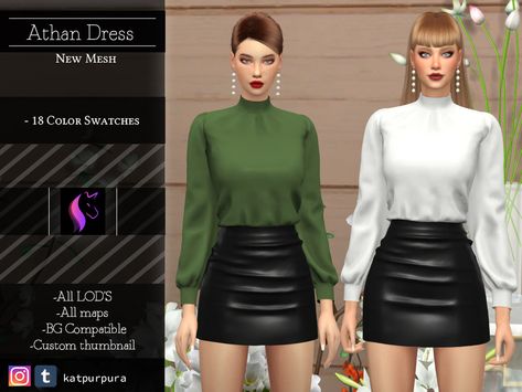 Sims 4 — Athan Dress by KaTPurpura — Athan is a dress, With a leather skirt and a wide blouse -Compatible with base game #featuredartist Casas The Sims 4, Sims 4 Toddler, Sims 4 Downloads, Sims 4 Game, Sims 4 Cc Finds, Sims 4 Clothing, Sims 4 Cc, The Sims Resource, Sims Resource