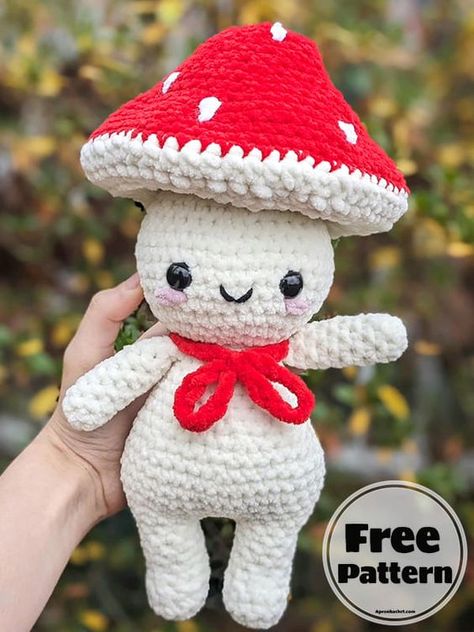 Mushroom Boy Amigurumi Doll Free PDF Pattern Mushroom Crochet Pattern Free, Crochet Mushroom Pattern Free, Mushroom Man Crochet, Mushroom Boy Crochet Pattern Free, Mushroom Guy Crochet, Crochet Mushroom Person, Amigurumi Mushroom Doll, Mushroom Doll Crochet Pattern, Boy Crochet Patterns