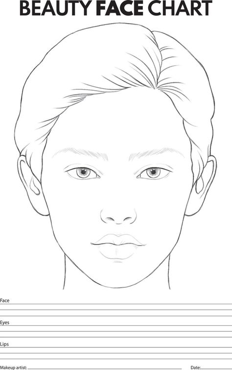 Beauty Face Chart for Makeup with Hand Drawn Woman Face Make Up Template Face, Blank Face Template Makeup, Blank Face Chart, Face Chart Template, Face Template Makeup, Face Chart Makeup, Makeup Printables, Anatomy Head, Rock Hair