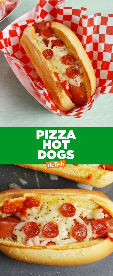 Pizza Hot DogsDelish Pizza Hot Dogs, Easy Hot Dog Recipes, Economic Meals, Pizza Dogs, Sausage Sizzle, Dogs Recipes, Cooking With Kids Easy, Hot Dog Pizza, Dinner Pizza