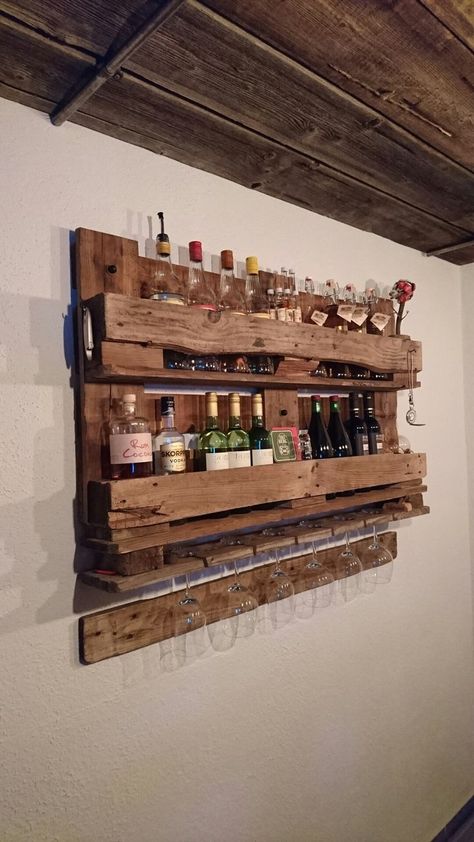 Wet Bar Ideas Cellar Bar, Pallet Wall Shelves, Diy Home Bar, Basement Living Rooms, Back Deck Decorating, Small Deck Decorating Ideas, Deck Decorating Ideas, Pallet Wall, Deck Decorating Ideas On A Budget