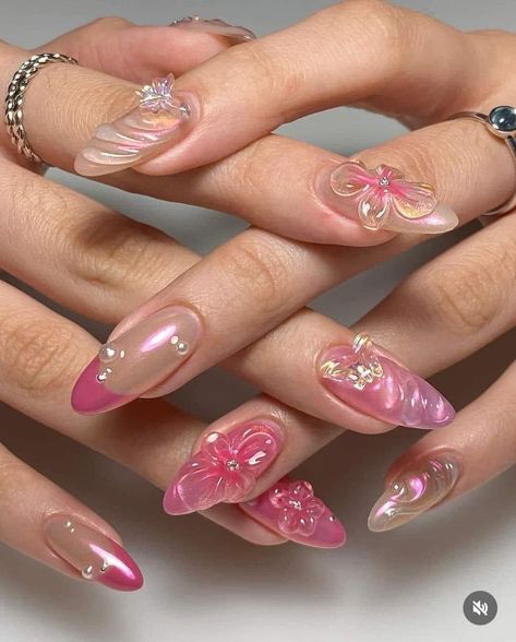 Cat Eye Summer Nails 2024, Hibiscus Nail Art, Anniversary Nails, Daisy Acrylic Nails, Blue Ombre Nails, Thanksgiving Nail, Retro Nails, Wow Nails, Asian Nails