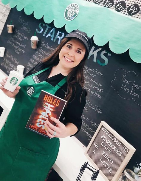 From the FB page of North East Independent School District in San Antonio, Texas....Fourth-graders in Vanessa Kerr’s class at Hardy Oak ES LOVED their Starbucks themed book tasting - "Starbooks"! They "tasted" a variety of novels, had "coffee talk" with their classmates about the books, put T.I.P.S. in a jar (Things I Ponder) and "ordered" one book for their new novel study. Their order was served by Barista Kerr, with a cup of hot cocoa. Educators like Kerr are shining examples of #theNEISDway Star Books Cafe, Starbooks Cafe Classroom, Reading Camp Ideas, Starbucks Classroom, Starbucks Theme, Reading Nook Classroom, Literacy Week, School Book Fair, Reading Cafe