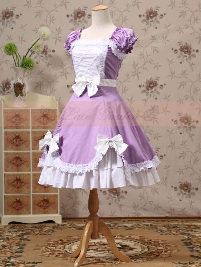 Purple and White Short Sleeves Bow Sweet Lolita Dress Purple Maid Outfit, Elegant Purple Dress, Victorian Maid, Baby Outfit Ideas, Sweet Outfits, Outfits Pastel, Clothing Iron, Purple Prom, Comic Ideas