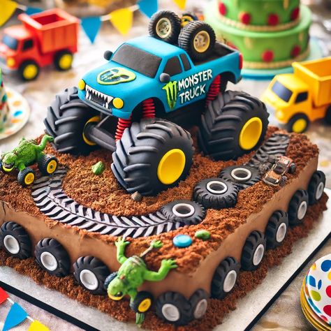 Monster Truck Birthday Cake Images 8 Monster Truck Sheet Cake, Monster Jam Birthday Cake, Monster Truck Birthday Cake, Truck Birthday Cake, Birth Cakes, Monster Jam Birthday, Birthday Cake Images, Truck Birthday Cakes, Colorful Cake