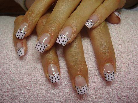 Black & White Polka Dots Dot Nail Designs, Makeup Nails Art, Polka Dot Nails, Really Cute Nails, Dots Nails, Cute Gel Nails, Colorful Nail Designs, Nagel Inspo, Fabulous Nails