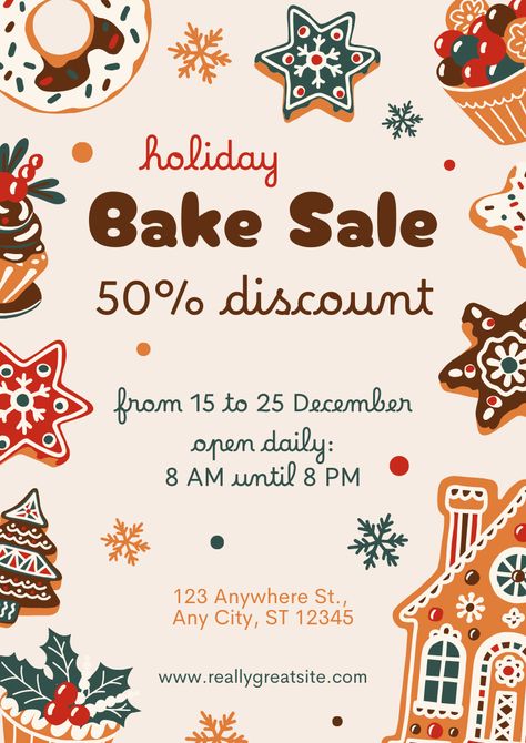 Use this customizable RBeige and Brown Holiday Bake Sale Flyer template and find more professional designs from Canva. #red #brown #green #christmas #flyer #sale #bakery #bake #discount #business #handrawn #cartoon #colorful #fun #newyear #new #year #kids #playful #holiday #celebrate #personal #personalize #canva #template Christmas Bake Sale Poster, Christmas Sales Flyer, Bake Sale Poster Ideas, Holiday Bake Sale, Bake Sale Sign, Bake Sale Poster, Bake Sale Flyer, New Year Kids, Thanksgiving Poster