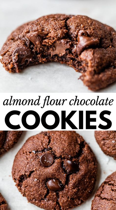 Soft and chewy Almond Flour Chocolate Cookies are the perfect gluten free cookie! Made with butter, sugar, almond flour, and cocoa powder, this recipe is scrumptious, easy to make and so delicious. Almond Flour Chocolate Cookies, Almond Flour Desserts, Almond Flour Recipes Cookies, Gluten Free Cookie, Almond Flour Cookies, Baking With Almond Flour, Healthy Cookie Recipes, Almond Flour Recipes, Gluten Free Sweets