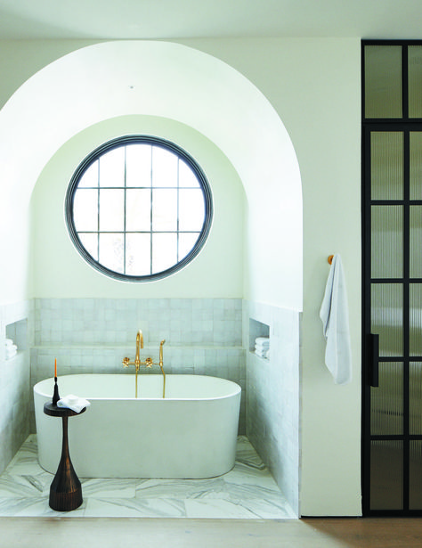 Jeffrey Dungan, Custom Bathtub, Round Windows, Arch Window, Terrazzo Floors, Florida Design, Concrete Home, Gorgeous Bathroom, Williams Sonoma Home