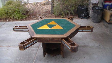 Want an Octagon version of this. Would add the side panel flip down as tray with extra space under table for this version - love the DM storage in center table stand. Gaming Table Diy, Hexagon Game, Dnd Table, Game Room Tables, Games Table, Gaming Table, Coffee Games, Table Stand, Room Stuff