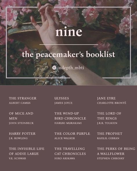 Infp Book Recommendation, Enneagram Booklist, Mbti Booklist, Enfp Booklist, Infp Booklist, Infj Booklist, Personality Aesthetic, Enneagram 9, Book Bucket