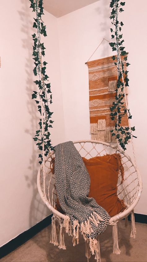 Vine from amazon and swing also!!! Hanging Chair With Vines, Art Messages, Bedroom Hanging Chair, Green Room Ideas Bedroom, Bedroom Swing, Room Swing, Apartment 2023, Farm Room, Redesign Ideas