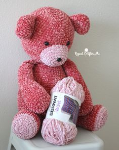 Valentine Crochet, Bernat Velvet, Crochet Bears, Velvet Crochet, Teddy Bear Patterns Free, Bear Patterns Free, Repeat Crafter Me, Bear Patterns, Plush Crochet