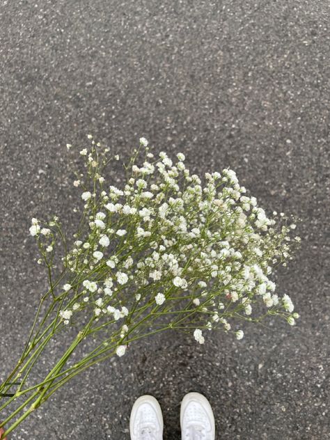 Dainty white flowers infront of wet street with white sneakers peaking in the background. Aesthetic Filler Photos, Instagram Filler, Flower Simple, Filler Photos, Simple Aesthetic, White Flower, Rainy Day, White Flowers, Flowers