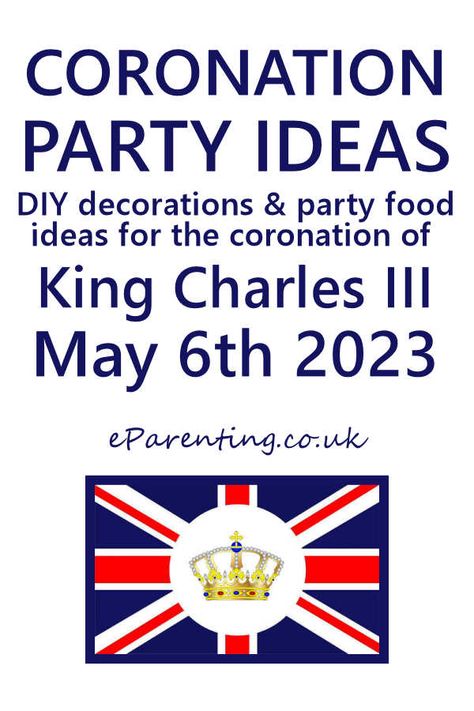 British themed DIY party decorations and recipe ideas for the Coronation of King Charles in 2023. Coronation Party Ideas, Coronation Decorations, British Themed Parties, Coronation Party, British Party, Party 2023, Royal Party, England Flag, Diy Crafts For Adults