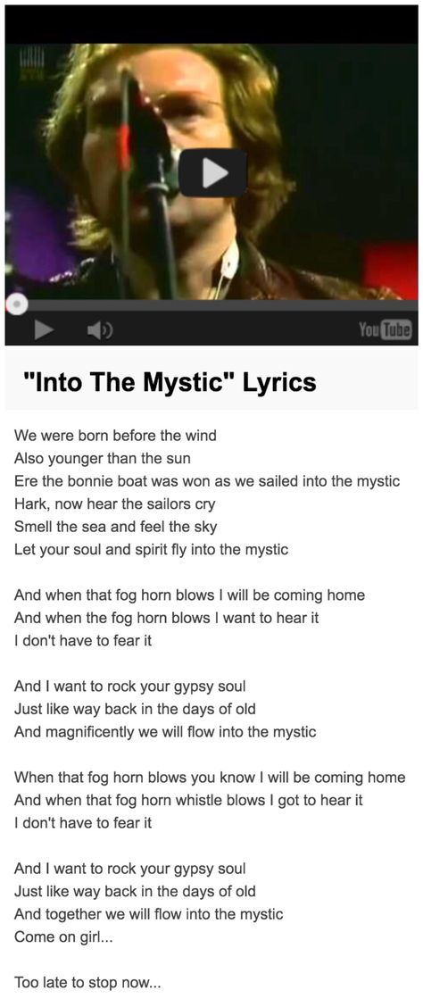 Van Morrison's "Into The Mystic" Van Morrison Into The Mystic, Into The Mystic Van Morrison, Into The Mystic Tattoo Van Morrison, Into The Mystic Lyrics, Rock Lyrics, Into The Mystic, Jimmy Buffet, Dandelion Tattoo, Van Morrison