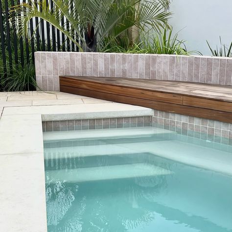 Plunge Pool Design created for an under-utilised area in a small backyard on an awkard shaped block forming part of our extensive outdoor renovation project 🩵 Landscape Design Details @outsideinbydenise #pooldesign #perthpools Pool Tiles – Thirroul Bone Matt Subway @tilecloud Timber Deck – Silver Top Ash @lifewoodaustralia Stone Paving – Braham @matakastone Seamless Pool Edge - Architectural White @limecreteperth Project Management & Landscape Install @revelllandscaping Pool Builder @w... Plunge Pool Design, Stone Paving, Outdoor Renovation, Pool Tiles, Backyard Renovations, Small Pools, Timber Deck, Pool Builders, Silver Top