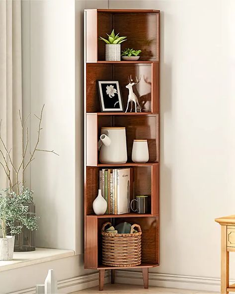 Book Shelf Ideas Living Room, Corner Ladder Shelf, Display Shelf Design, Bookshelf Corner, Corner Shelf Ideas, Corner Shelf Design, Shelf For Living Room, Bookcase Shelf, Kitchen Home Office